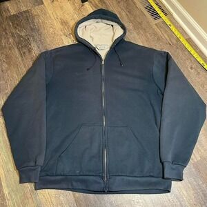 Vintage 1990s Muleskins Navy Blue Thermal Lined Zip Up Hoodie XL Workwear